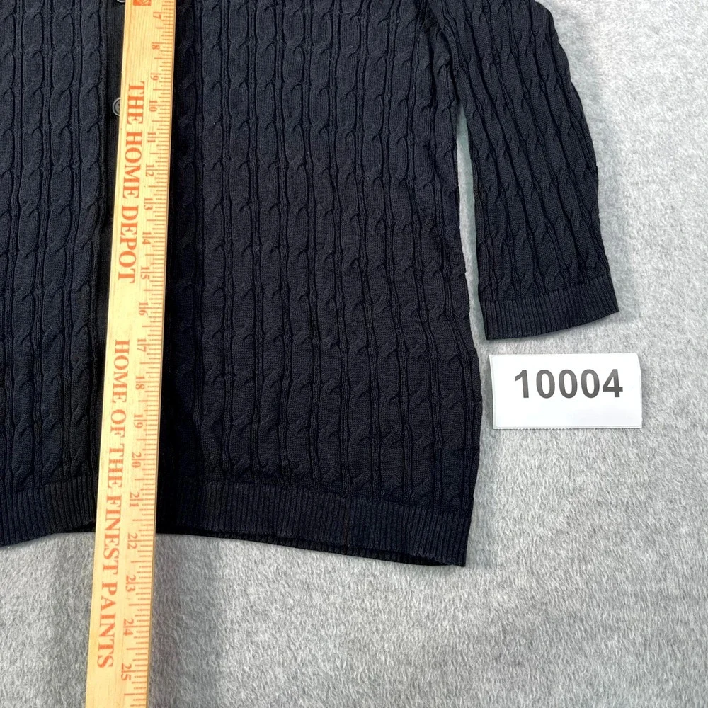 Lands' End Cardigan Sweater Kids M (10-12) Black Cable Knit Cotton Button Front